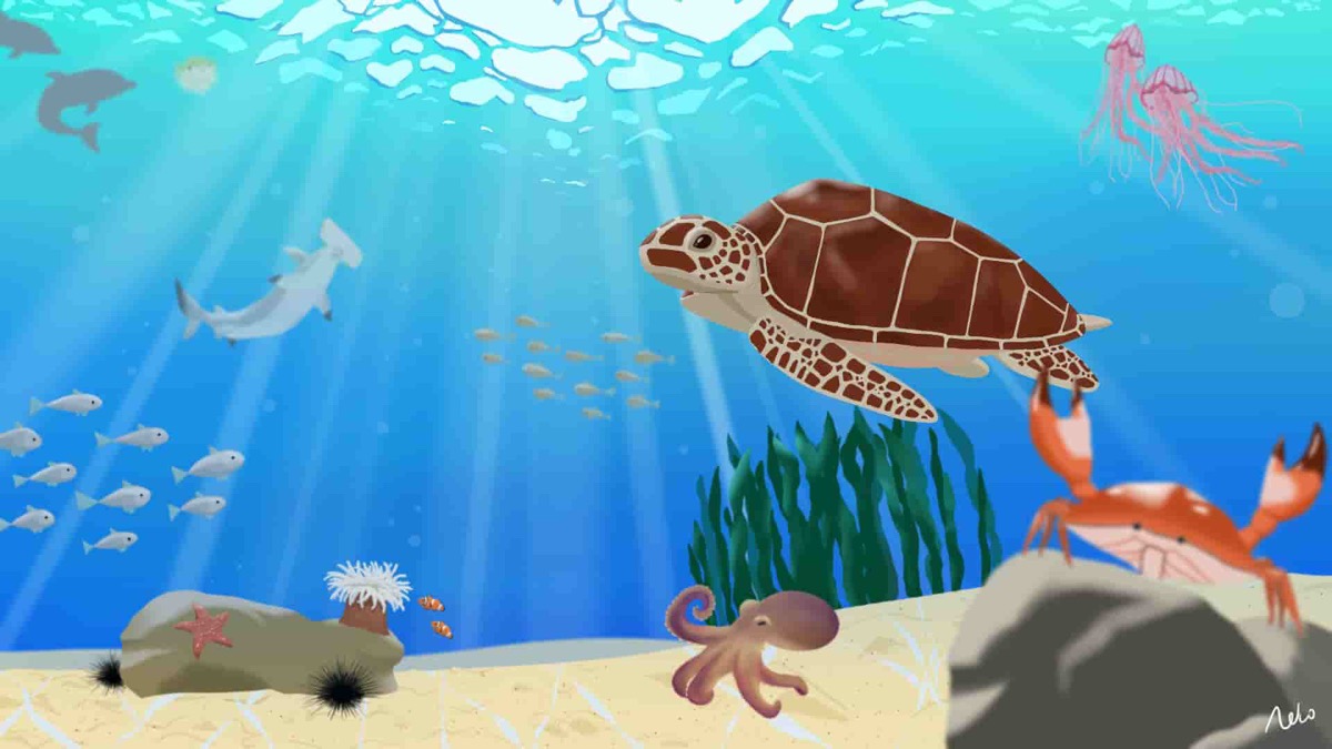 drawing of below the ocean